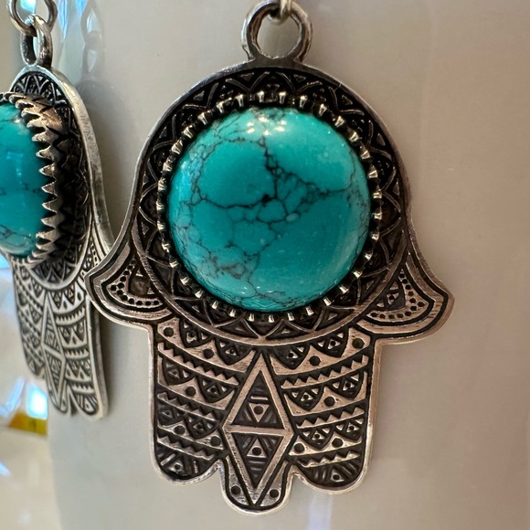 Beautiful front and back! Moroccan Turquoise and Silver Plate Earrings! - Picture 3 of 8